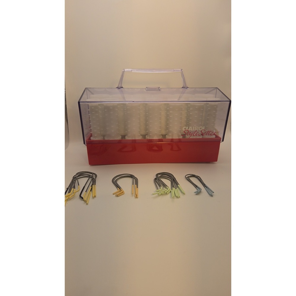 VTG Clairol Style Setter Hot Rollers 20 Curlers Red Case *WORKS W/ CLIPS*